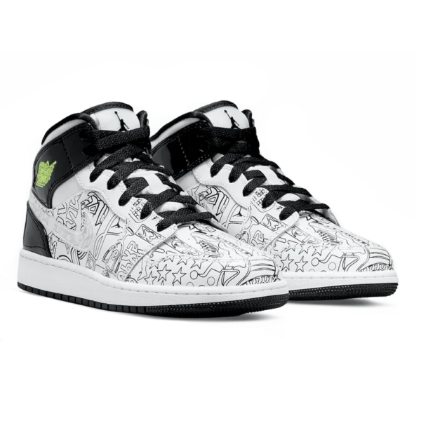 ⁦Air Jordan 1 Mid SE "DIY" White Black Volt⁩ – תמונה ⁦2⁩