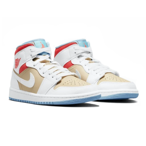⁦Air Jordan 1 Mid SE Sesame White Flash Crimson⁩ – תמונה ⁦2⁩