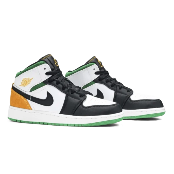 ⁦Air Jordan 1 Mid GS "Oakland" White Laser Orange Lucky Green⁩ – תמונה ⁦2⁩