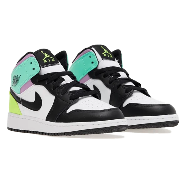 ⁦Air Jordan 1 Mid GS "Pastel Black Toe" White Volt Green Glow⁩ – תמונה ⁦2⁩