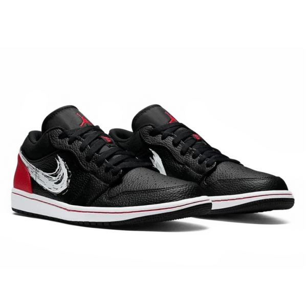 ⁦Air Jordan 1 Low "Brushstroke Swoosh" Black Red⁩ – תמונה ⁦2⁩