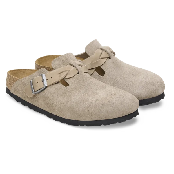 ⁦Birkenstock Boston Braided Suede Leather Taupe⁩ – תמונה ⁦2⁩