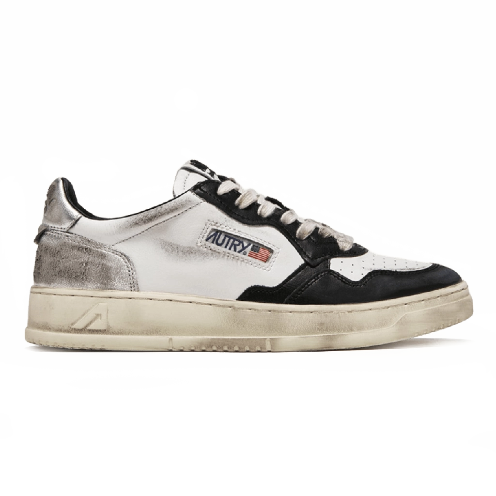 1 Autry Medalist Low Super Vintage Sneakers White Black Silver Leather – תמונה 1