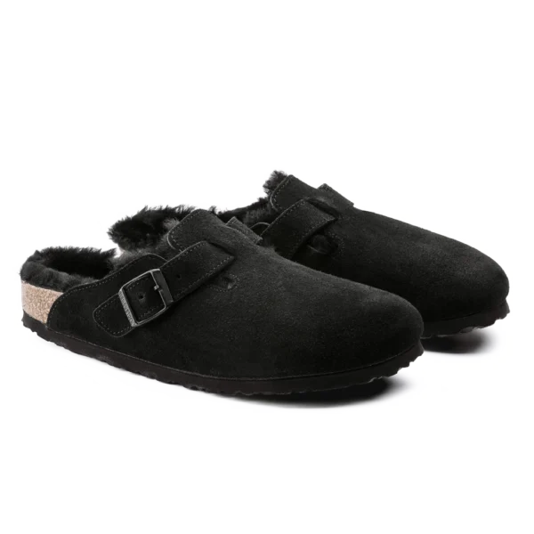 ⁦Birkenstock Boston Shearling Suede Clogs Black⁩ – תמונה ⁦2⁩
