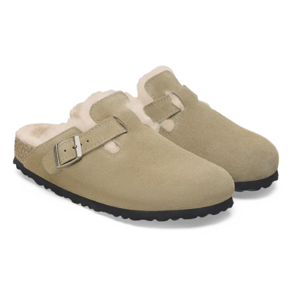 ⁦Birkenstock Boston Shearling Suede Clogs Taupe⁩ – תמונה ⁦2⁩