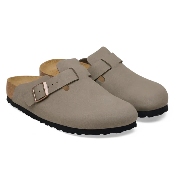 ⁦Birkenstock Boston TEX Birko-Flor Nubuck Clogs Stone⁩ – תמונה ⁦2⁩