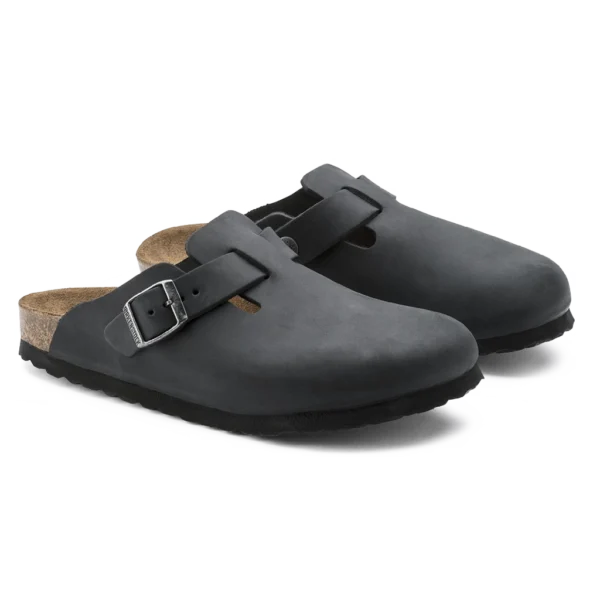 ⁦Birkenstock Boston Oiled Natural Leather Clogs Black⁩ – תמונה ⁦2⁩