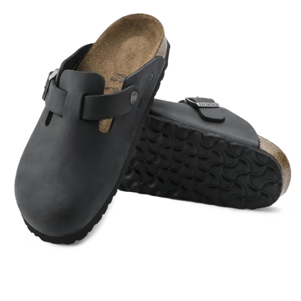⁦Birkenstock Boston Oiled Natural Leather Clogs Black⁩ – תמונה ⁦4⁩