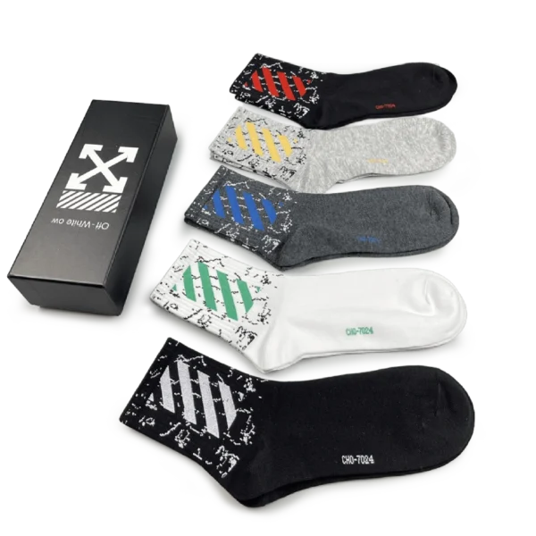 ⁦Off-White Medium Length Socks Dark Colors (Pack of 5)⁩ – תמונה ⁦2⁩