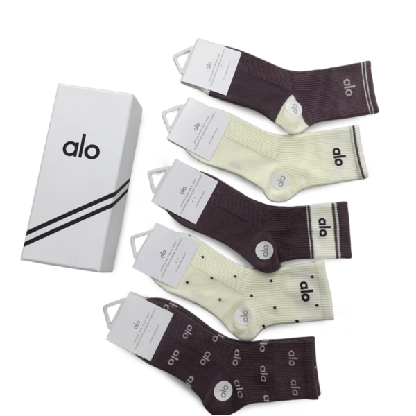 ⁦ALO Mid-Length Socks Pack Brown Beige (5 Pairs)⁩ – תמונה ⁦2⁩