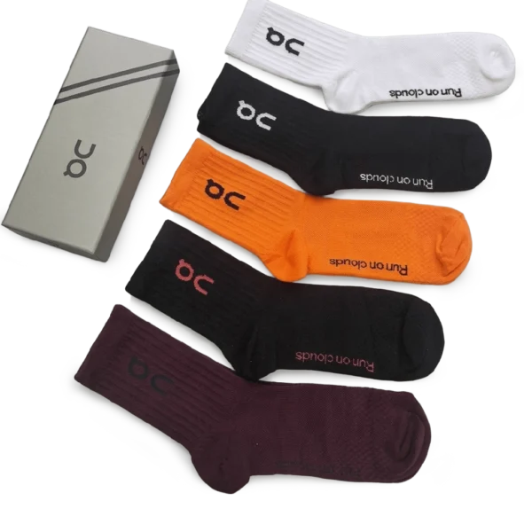 ⁦On Medium Length Socks Black Orange White (5 Pack)⁩ – תמונה ⁦2⁩