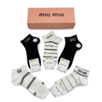 ⁦Miu Miu Short Socks Black White (5 Pack)⁩ – תמונה ⁦2⁩