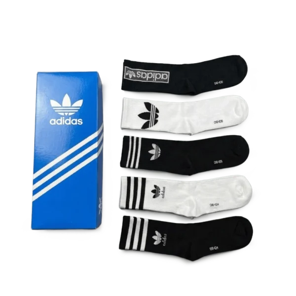 ⁦Adidas Long Socks Black White (5 Pack)⁩ – תמונה ⁦2⁩