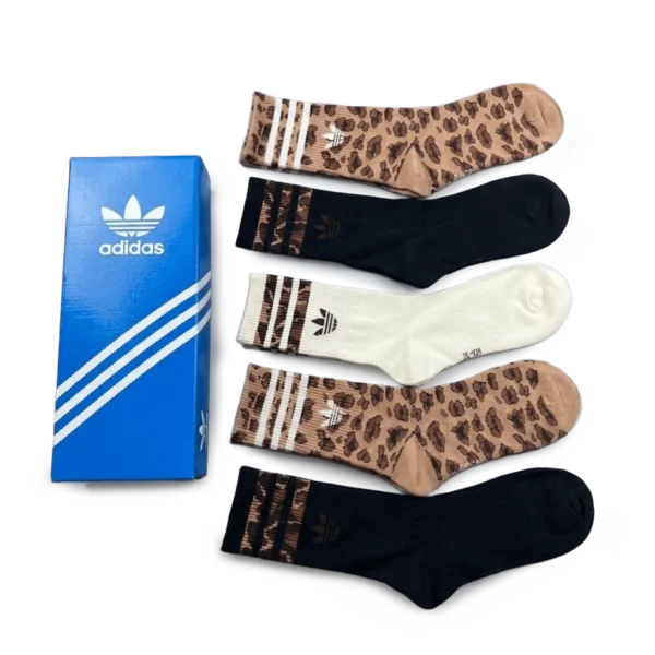 ⁦Adidas Long Socks Black Leopard Print (5 Pack)⁩ – תמונה ⁦2⁩