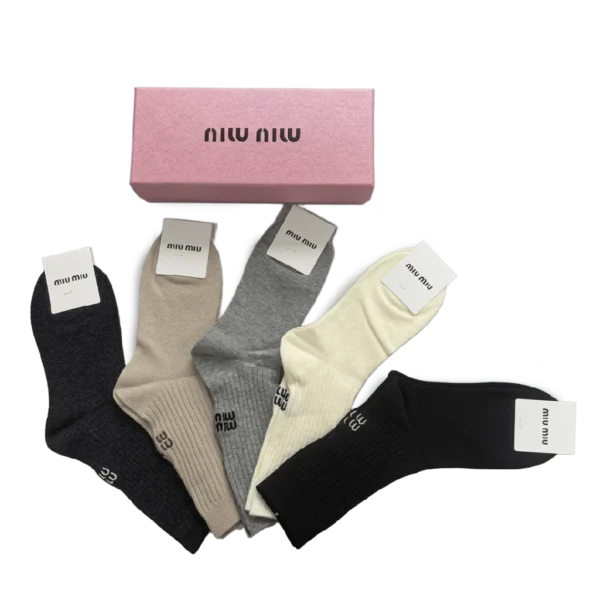 ⁦Miu Miu Long Socks Pack Black Beige Grey (5 Pairs)⁩ – תמונה ⁦3⁩