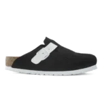 Birkenstock Boston Suede Leather & Birko-Flor Clogs Black White
