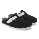 ⁦Birkenstock Boston Suede Leather & Birko-Flor Clogs Black White⁩ – תמונה ⁦2⁩