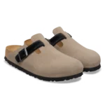 ⁦Birkenstock Boston Suede Leather Clogs Taupe Black⁩ – תמונה ⁦2⁩