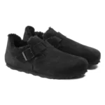 ⁦Birkenstock London Shearling Suede Leather Clogs Black⁩ – תמונה ⁦2⁩