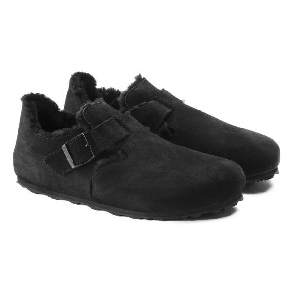 ⁦Birkenstock London Shearling Suede Leather Clogs Black⁩ – תמונה ⁦2⁩