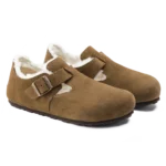 ⁦Birkenstock London Shearling Suede Leather Clogs Dark Tea⁩ – תמונה ⁦2⁩