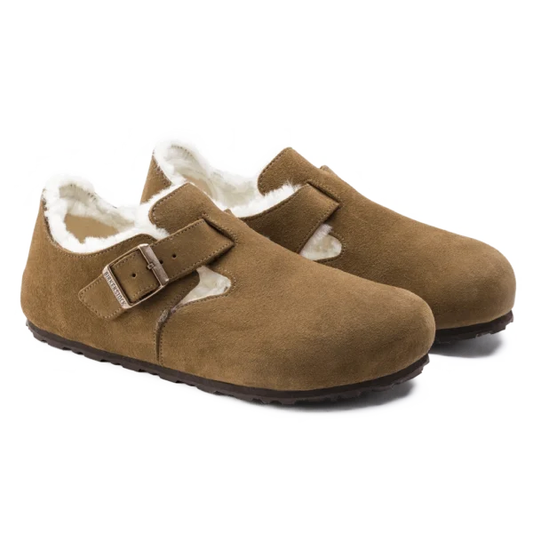 ⁦Birkenstock London Shearling Suede Leather Clogs Dark Tea⁩ – תמונה ⁦2⁩