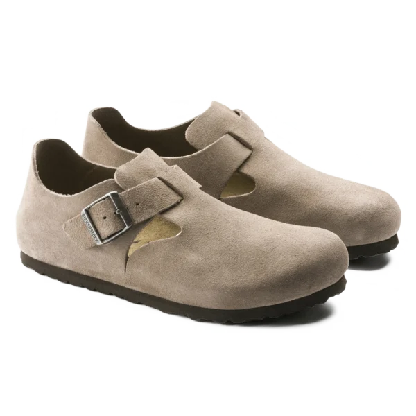 ⁦Birkenstock London Suede Leather Clogs Taupe⁩ – תמונה ⁦2⁩