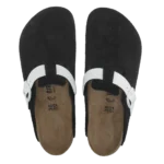 ⁦Birkenstock Boston Suede Leather & Birko-Flor Clogs Black White⁩ – תמונה ⁦3⁩
