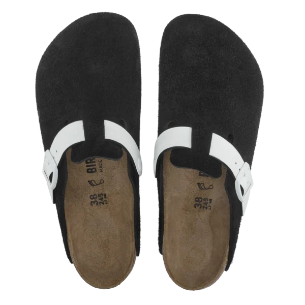⁦Birkenstock Boston Suede Leather & Birko-Flor Clogs Black White⁩ – תמונה ⁦3⁩