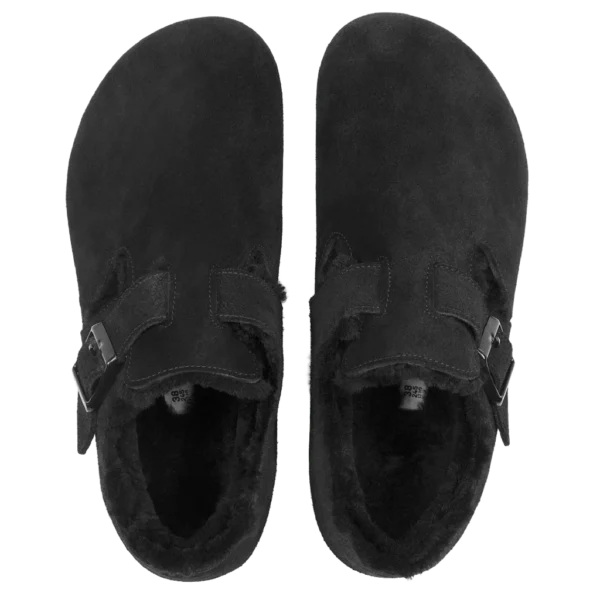 ⁦Birkenstock London Shearling Suede Leather Clogs Black⁩ – תמונה ⁦3⁩