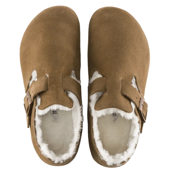 ⁦Birkenstock London Shearling Suede Leather Clogs Dark Tea⁩ – תמונה ⁦3⁩