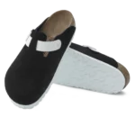 ⁦Birkenstock Boston Suede Leather & Birko-Flor Clogs Black White⁩ – תמונה ⁦4⁩