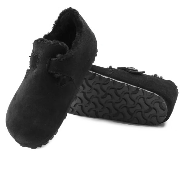 ⁦Birkenstock London Shearling Suede Leather Clogs Black⁩ – תמונה ⁦4⁩