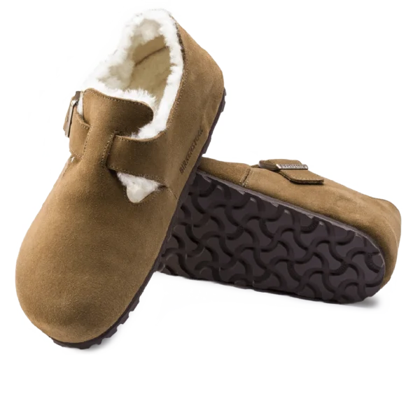 ⁦Birkenstock London Shearling Suede Leather Clogs Dark Tea⁩ – תמונה ⁦4⁩